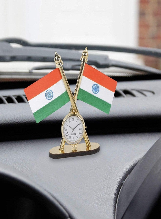 RHT Indian Cross Flag with Clock for Car Dashboard Flag and Office Table - Image 4